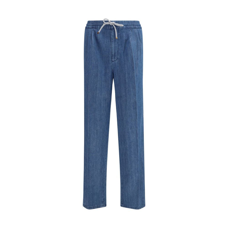 Brunello Cucinelli Blue Cotton Casual Pants for Men
