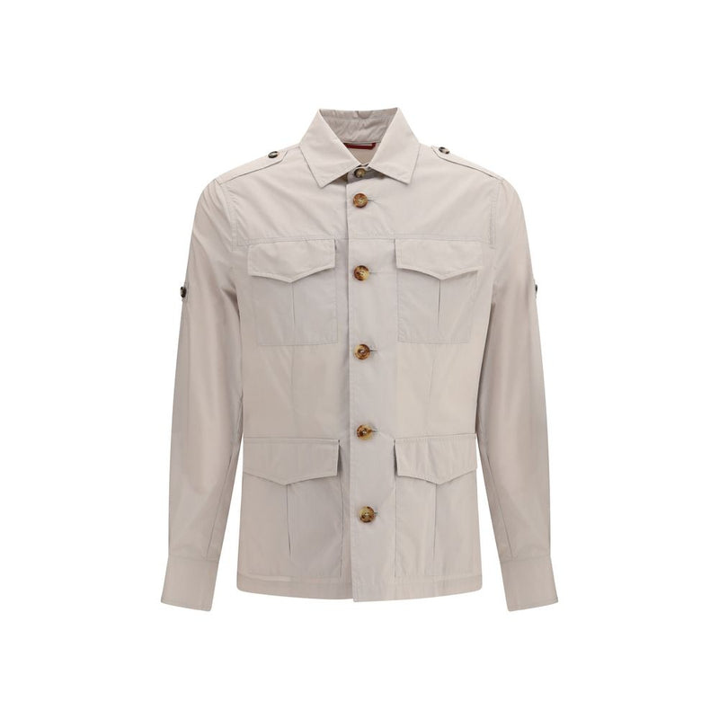 Brunello Cucinelli Beige Cotton Waterproof Jacket for Men