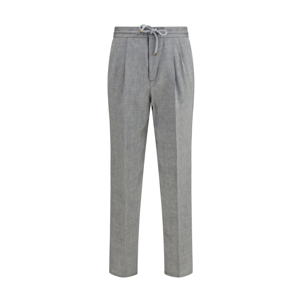 Brunello Cucinelli Gray Linen Casual Pants for Men