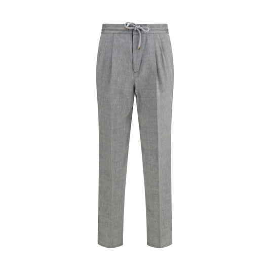 Brunello Cucinelli Gray Linen Casual Pants for Men