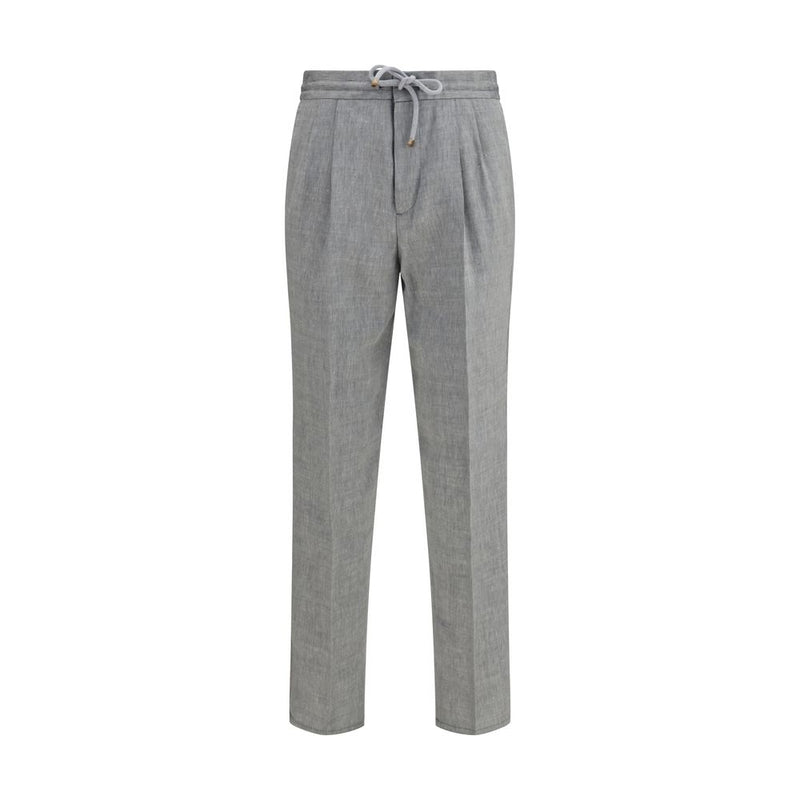 Brunello Cucinelli Gray Linen Casual Pants for Men