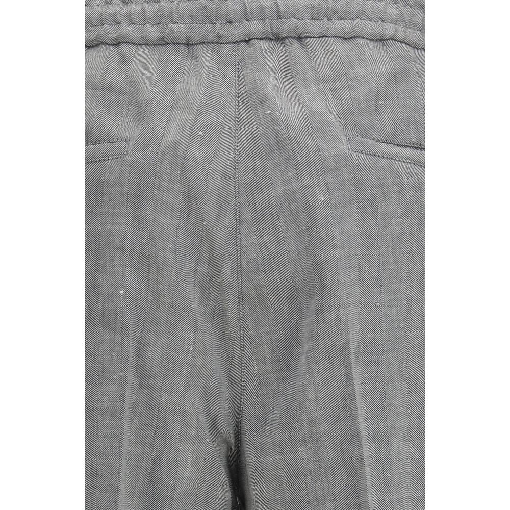 Brunello Cucinelli Gray Linen Casual Pants for Men
