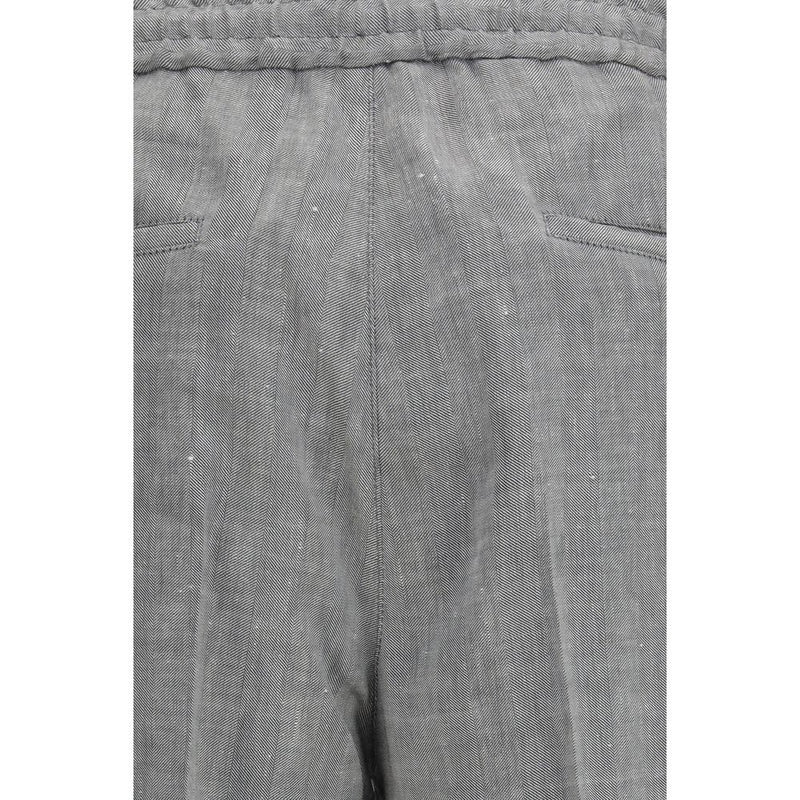 Brunello Cucinelli Gray Linen Casual Pants for Men