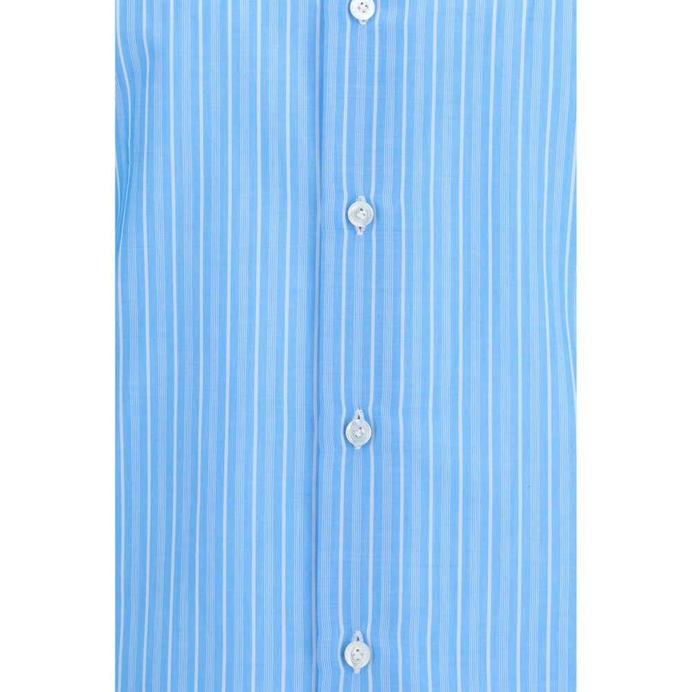 Finamore Blue Cotton Pattern Shirt - Elegant Regular Fit