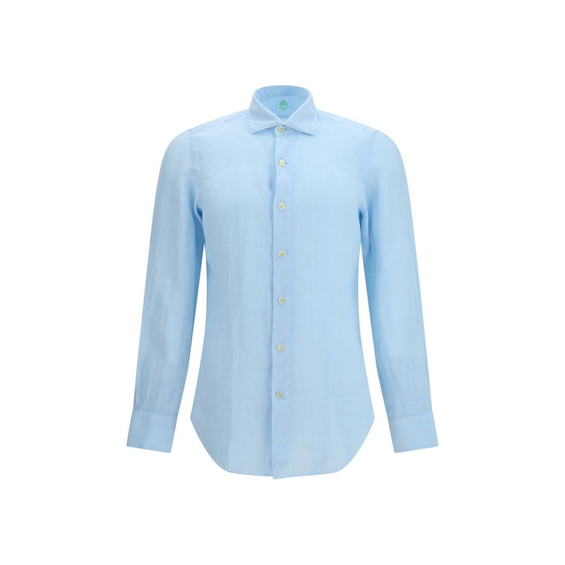 Finamore Blue Linen Longsleeve Shirt - Tokyo Slim Fit