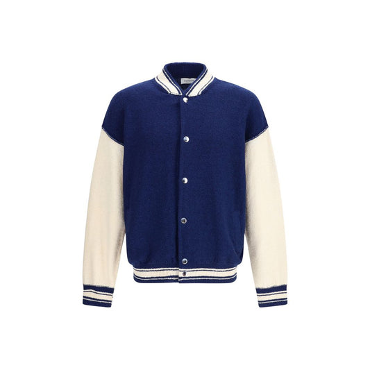 Laneus Blue Cotton Bomber Jacket for Men