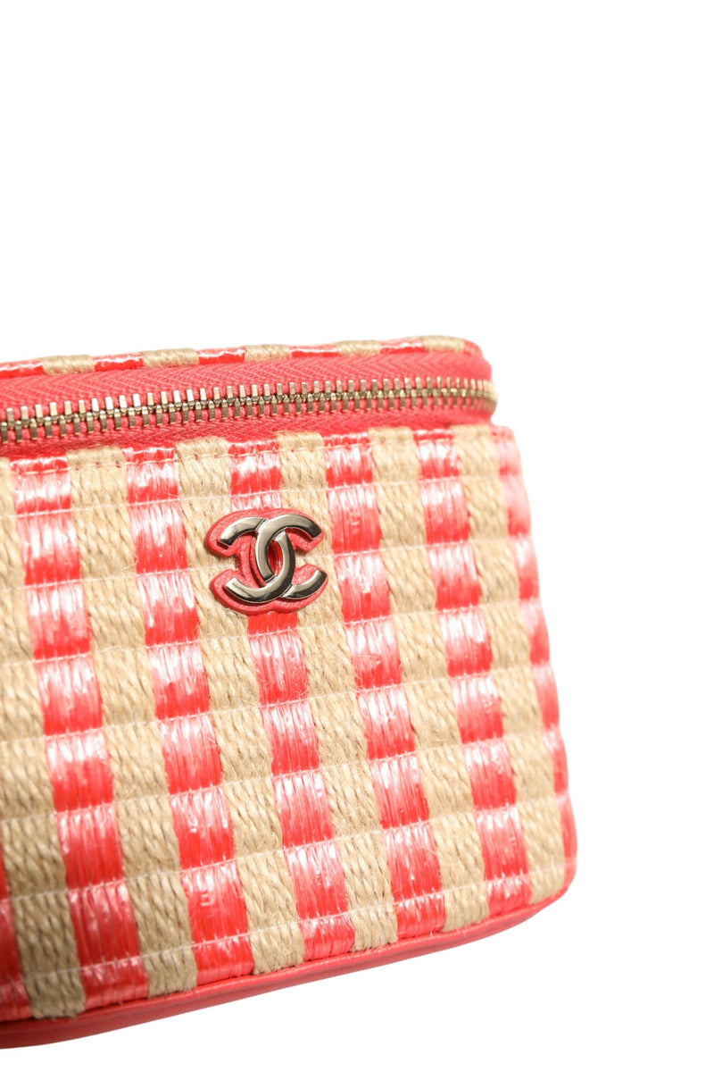 Chanel Raffia Jute Striped Mini Vanity Case - Beige & Orange