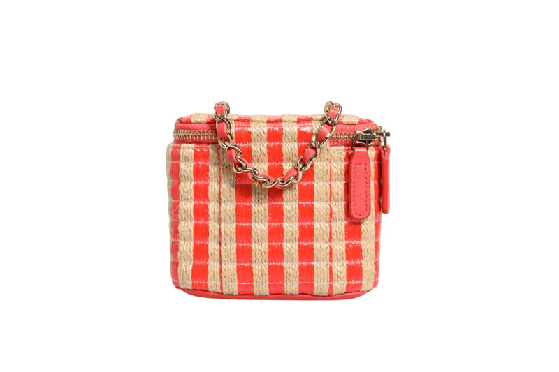 Chanel Raffia Jute Striped Mini Vanity Case - Beige & Orange