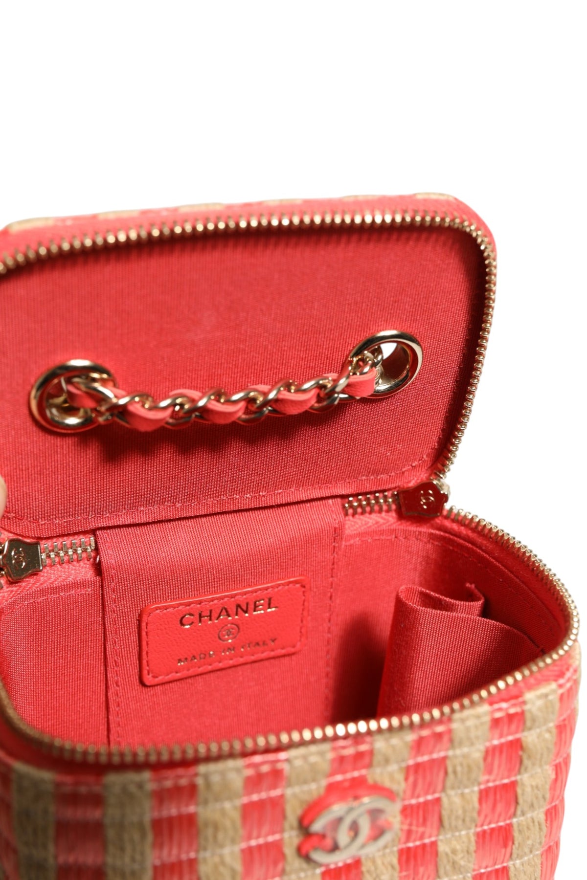 Chanel Raffia Jute Striped Mini Vanity Case - Beige & Orange
