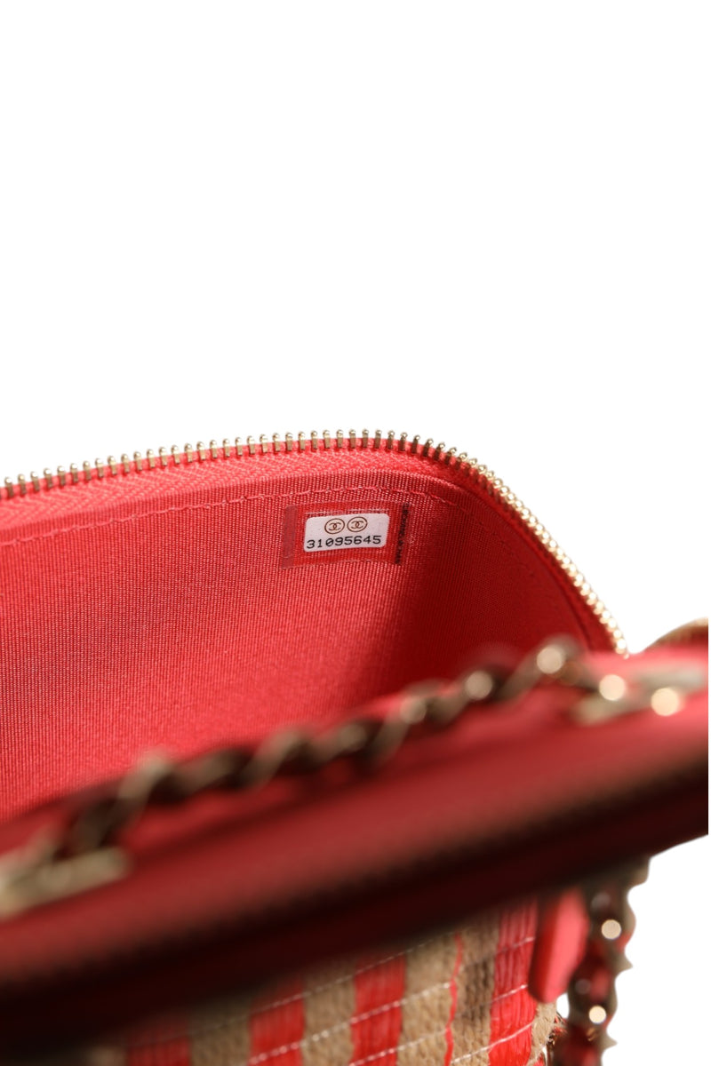 Chanel Raffia Jute Striped Mini Vanity Case - Beige & Orange