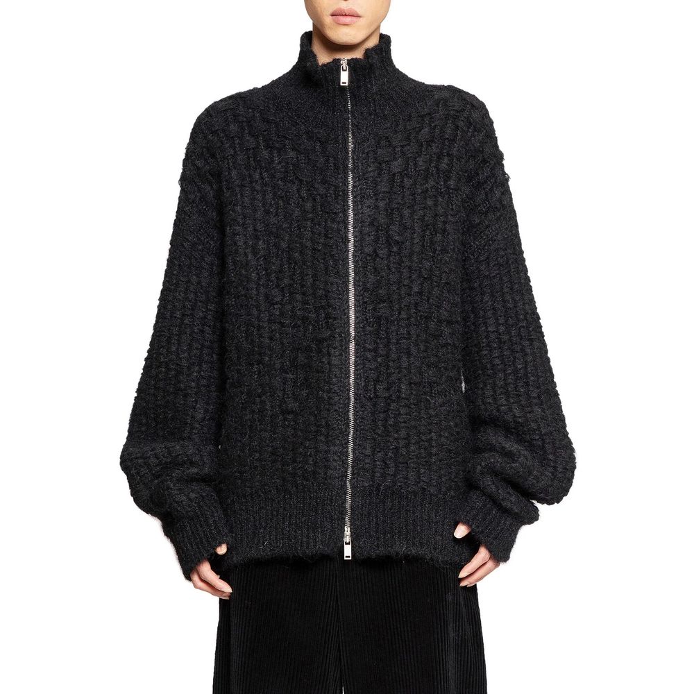 Cardigan en cuir d'alpaga noir Jil Sander