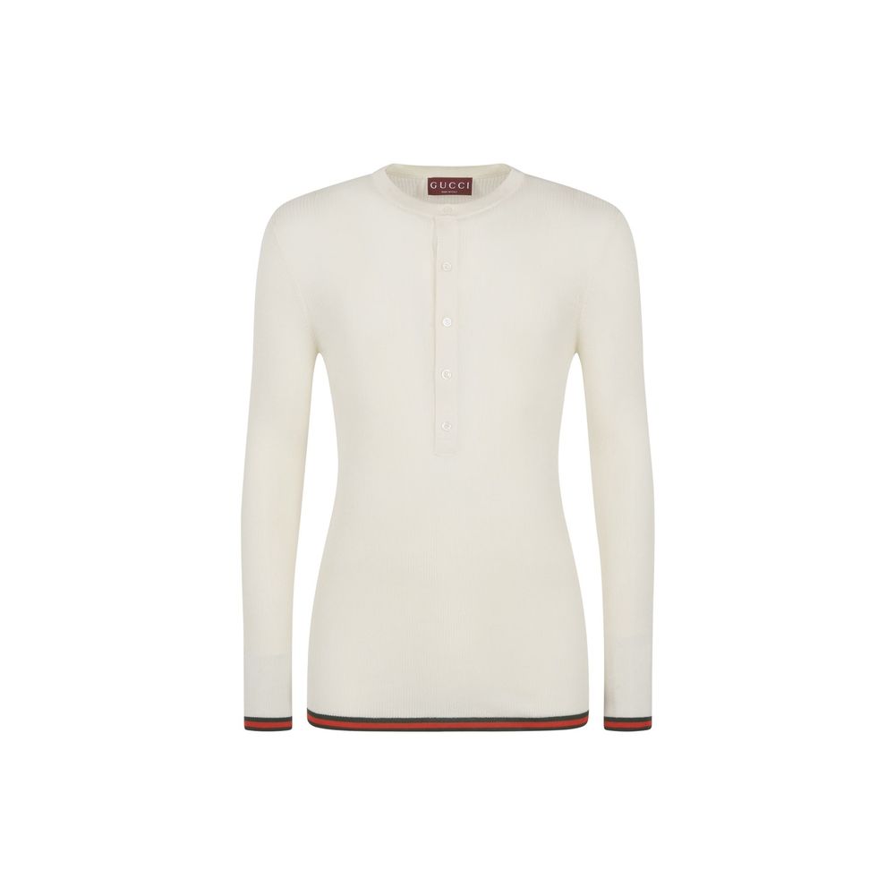 T-shirt à manches longues en soie blanche Gucci