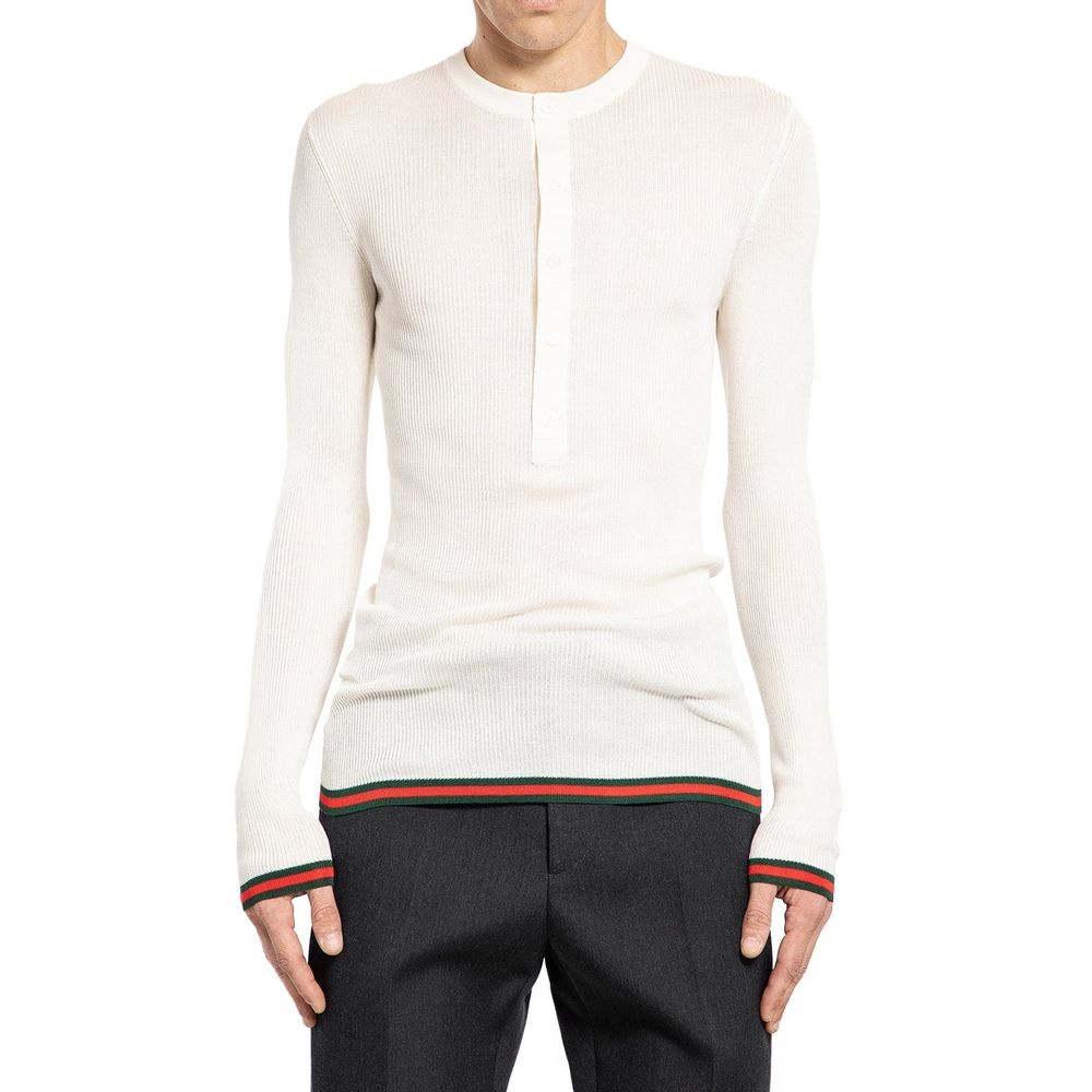 Gucci Wit Zijden T-Shirt met Lange Mouwen