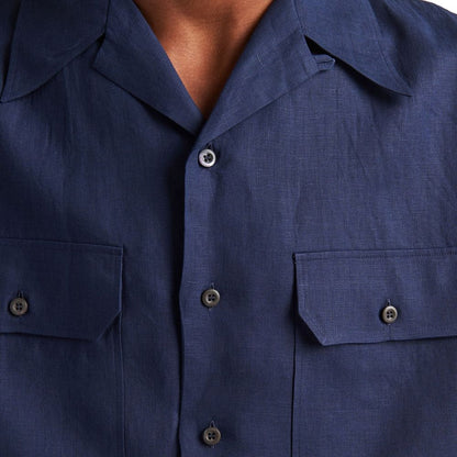 Prada Blauw Linnen Overhemd Korte Mouw