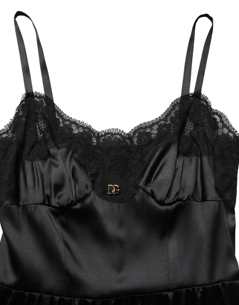 Dolce & Gabbana Black Silk Satin Lace Sleeveless Mini Dress