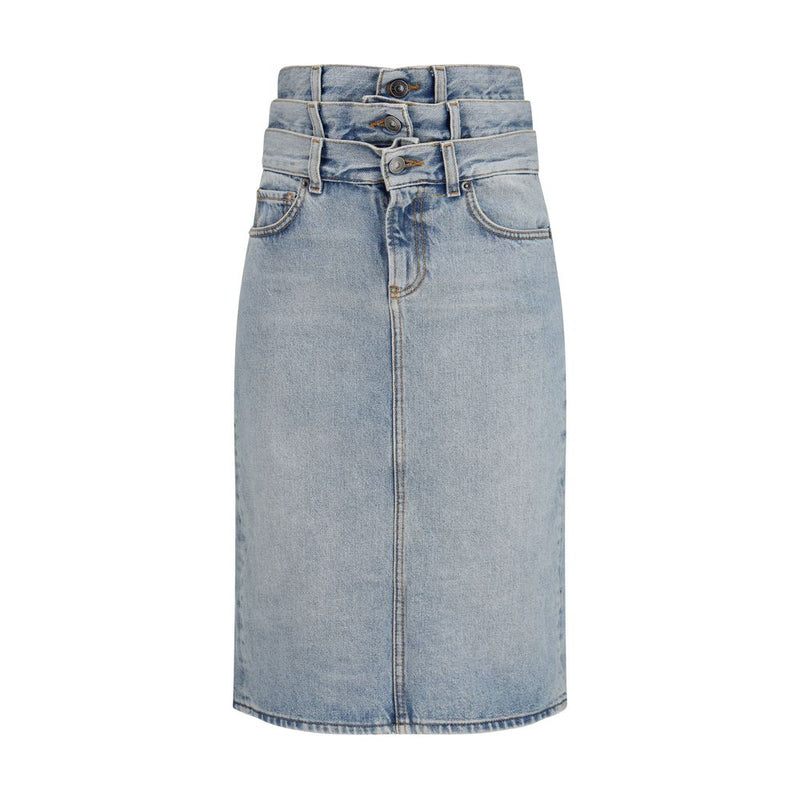 Fiorucci Blue Denim Midi Skirt with Triple Layer Detail