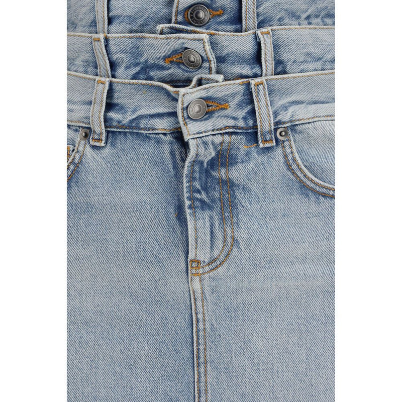 Fiorucci Blue Denim Midi Skirt with Triple Layer Detail