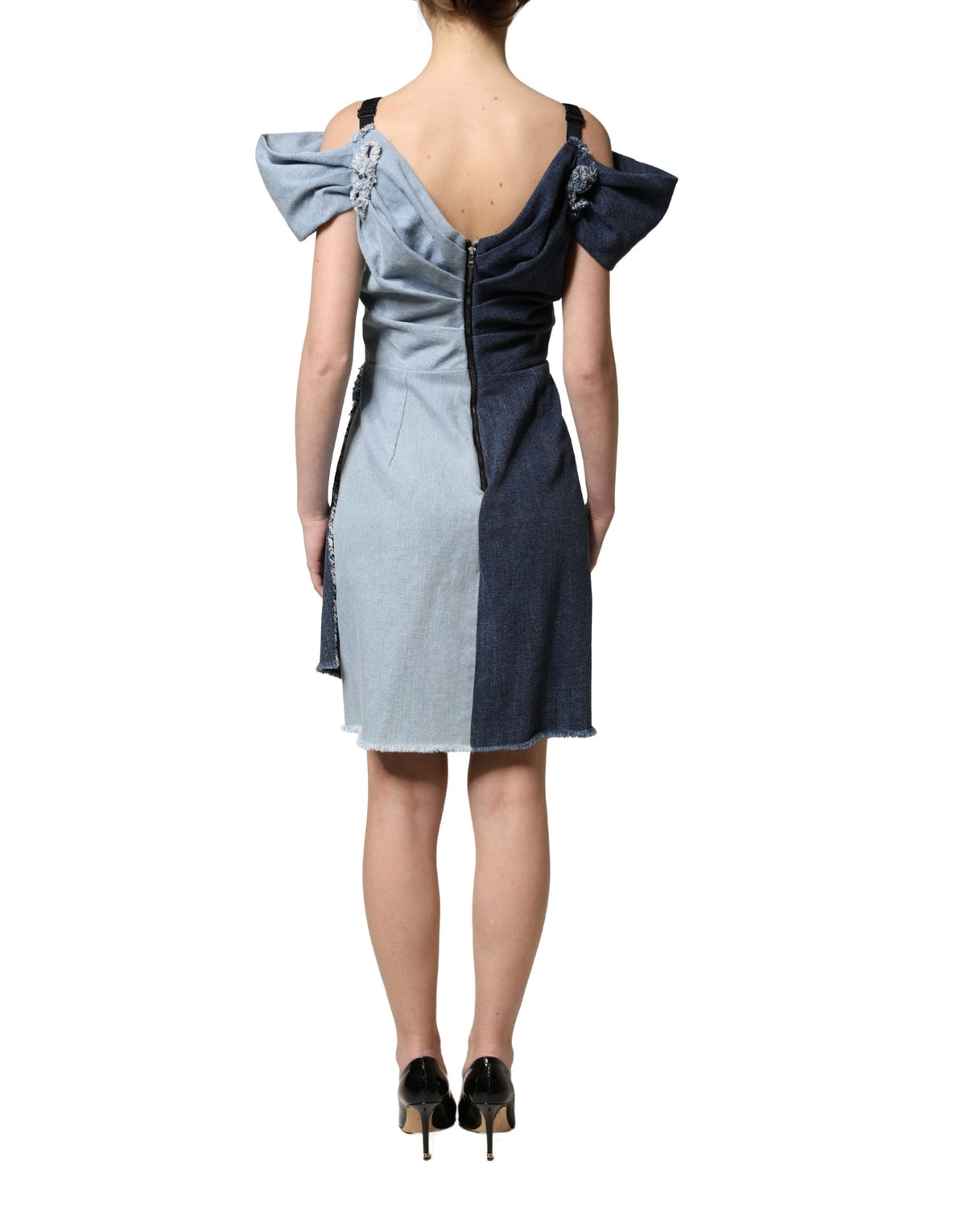 Dolce & Gabbana Blue Cotton Patchwork Denim Mini Sheath Dress