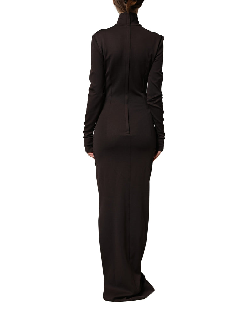 Dolce & Gabbana Brown Turtleneck Jersey Long Maxi Dress