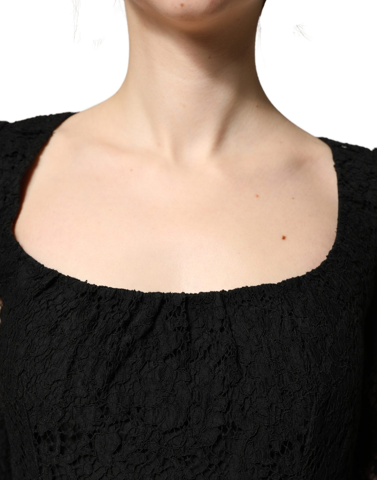 Dolce & Gabbana Black Lace Square Neck LongSleeve Maxi Dress
