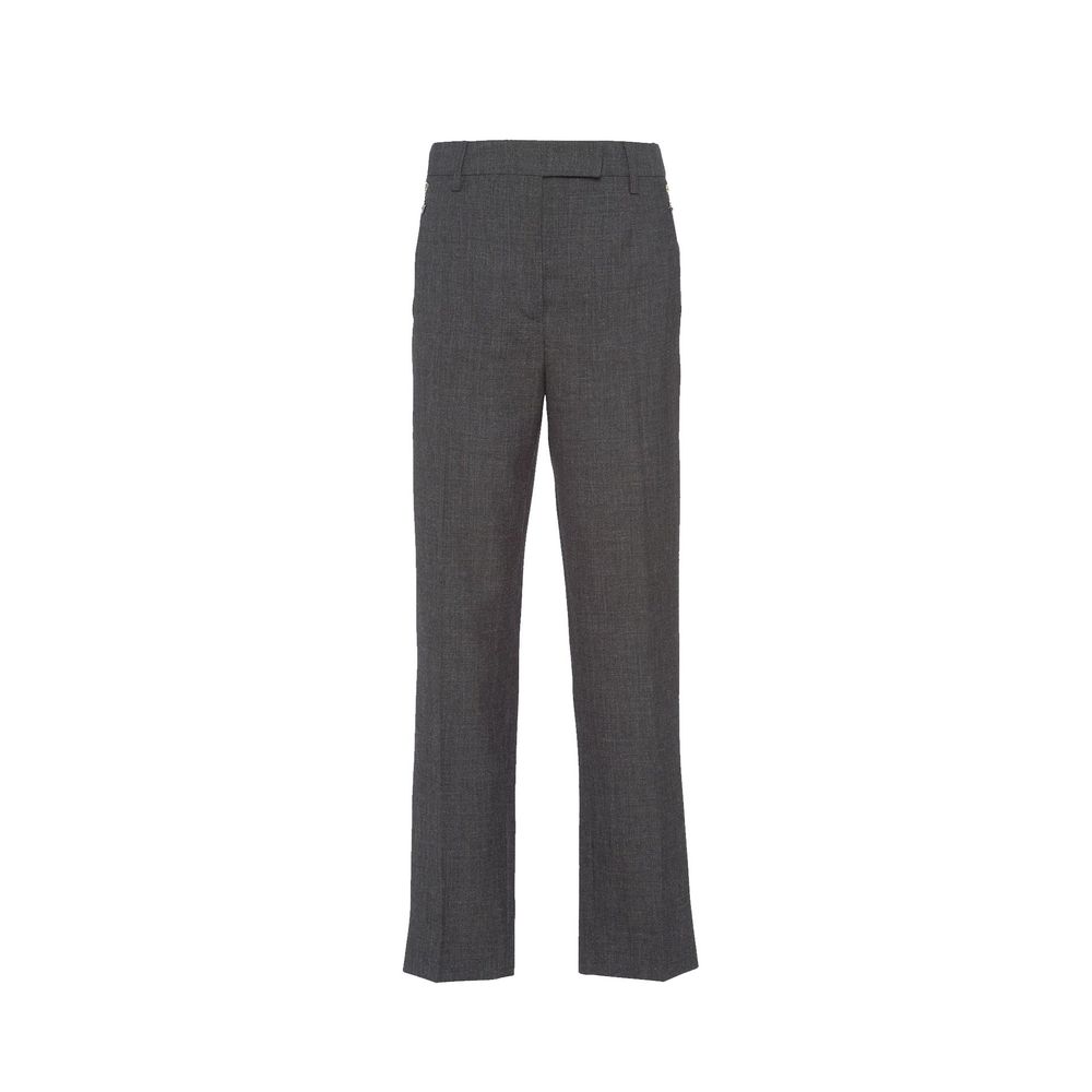 Pantalon de Costume Femme en Laine Vierge Grise Prada