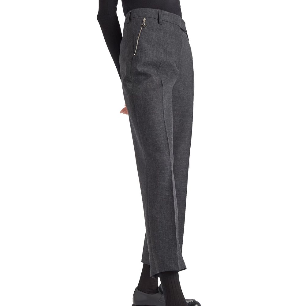 Pantalon de Costume Femme en Laine Vierge Grise Prada