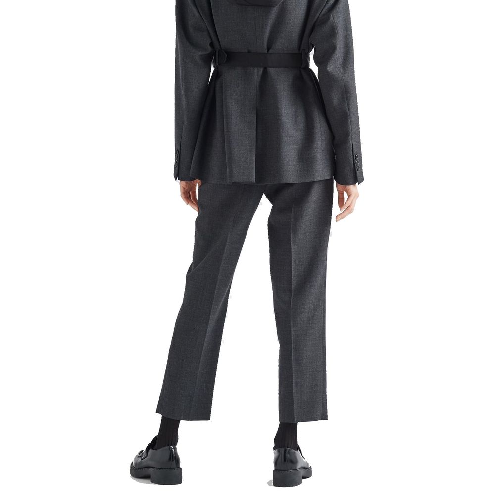 Pantalon de Costume Femme en Laine Vierge Grise Prada
