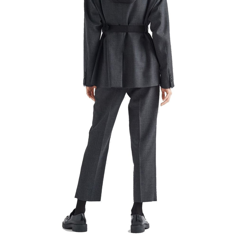 Pantalon de Costume Femme en Laine Vierge Grise Prada