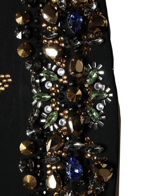 Dolce & Gabbana Black Sleeveless Dress with Floral Bead Embellishments