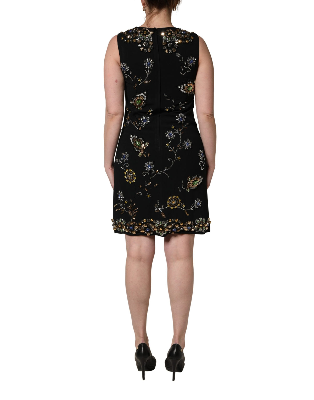Dolce & Gabbana Black Sleeveless Dress with Floral Bead Embellishments
