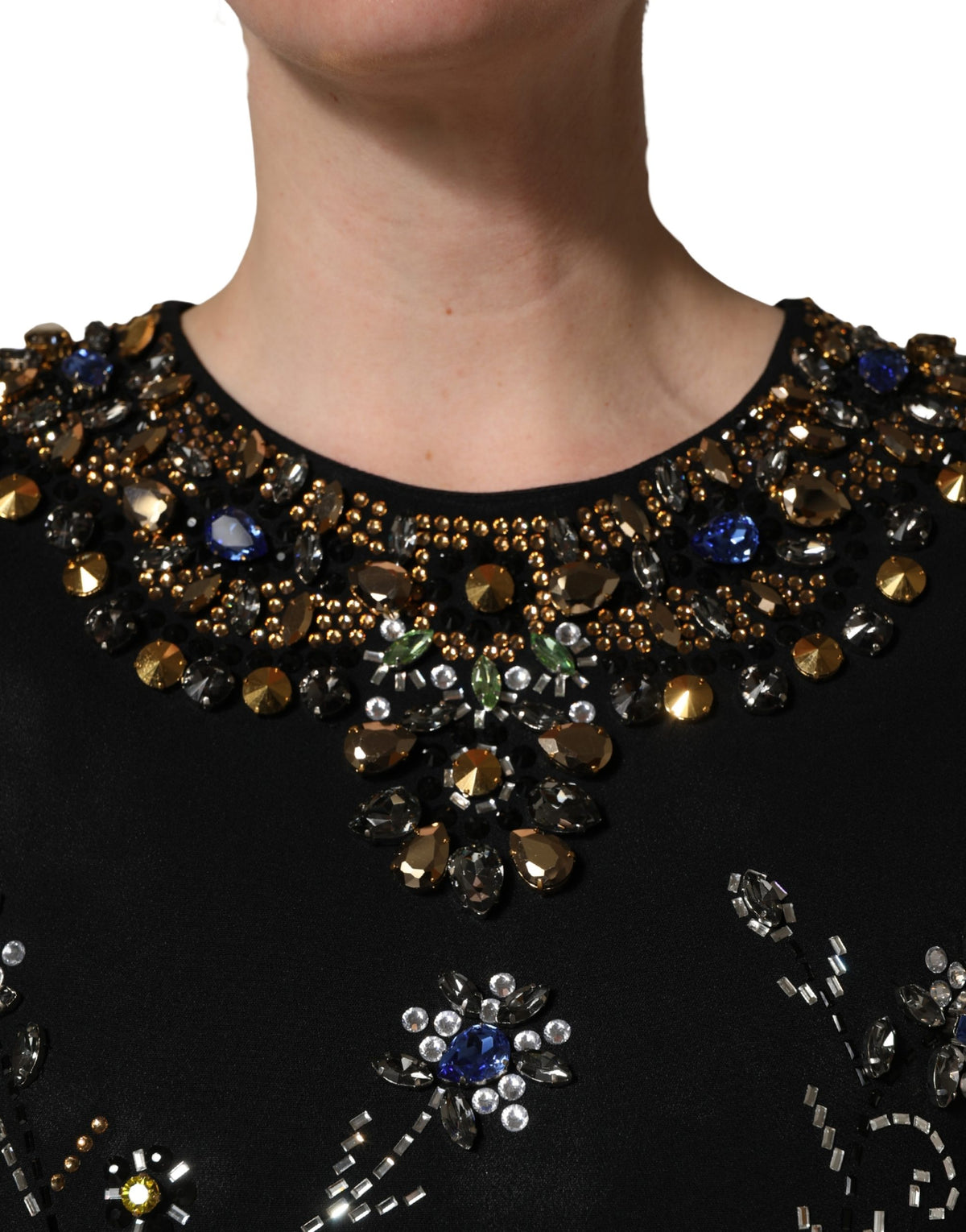 Dolce & Gabbana Black Sleeveless Dress with Floral Bead Embellishments