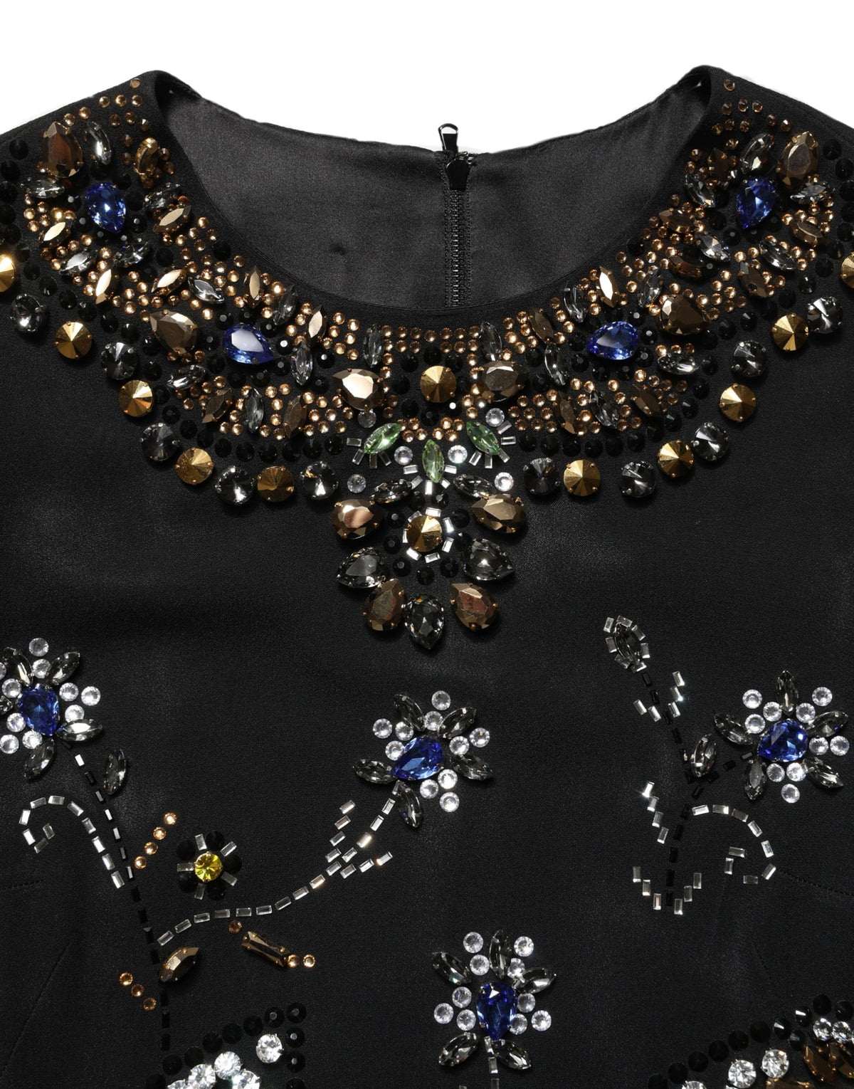 Dolce & Gabbana Black Sleeveless Dress with Floral Bead Embellishments