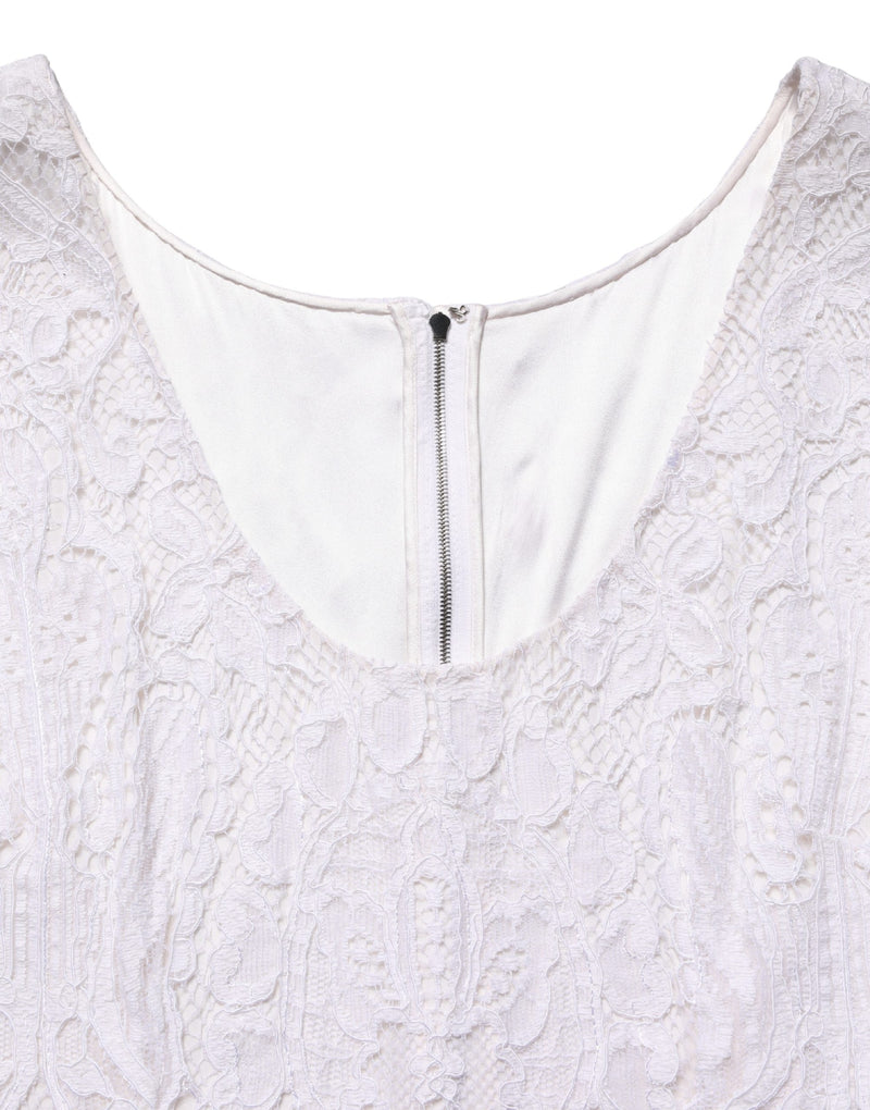 Dolce & Gabbana White Floral Lace Sleeveless Midi Dress