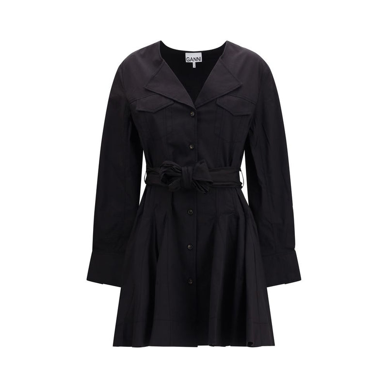 Ganni Black Cotton Casual Dress with Belt