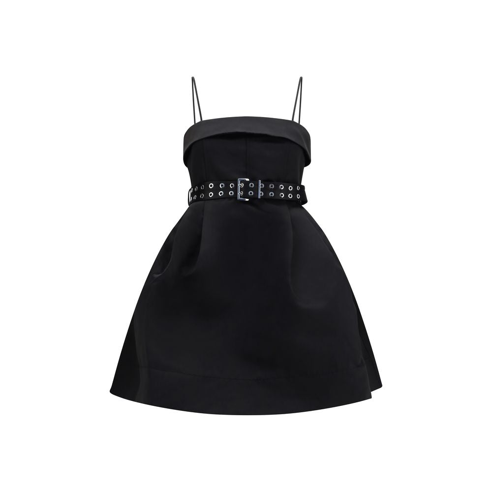 Ganni Black Satin Casual Dress with Full Skirt