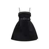 Ganni Black Satin Casual Dress with Full Skirt