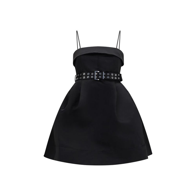 Ganni Black Satin Casual Dress with Full Skirt