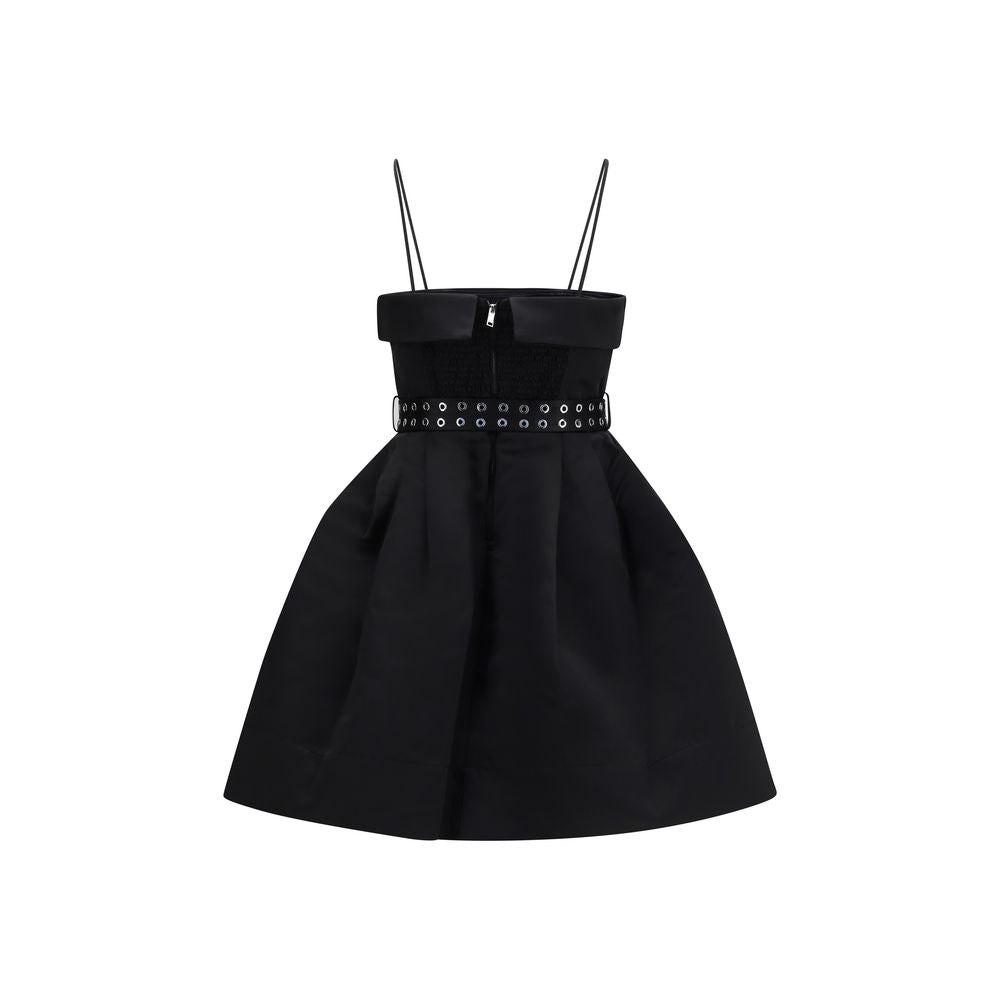 Ganni Black Satin Casual Dress with Full Skirt