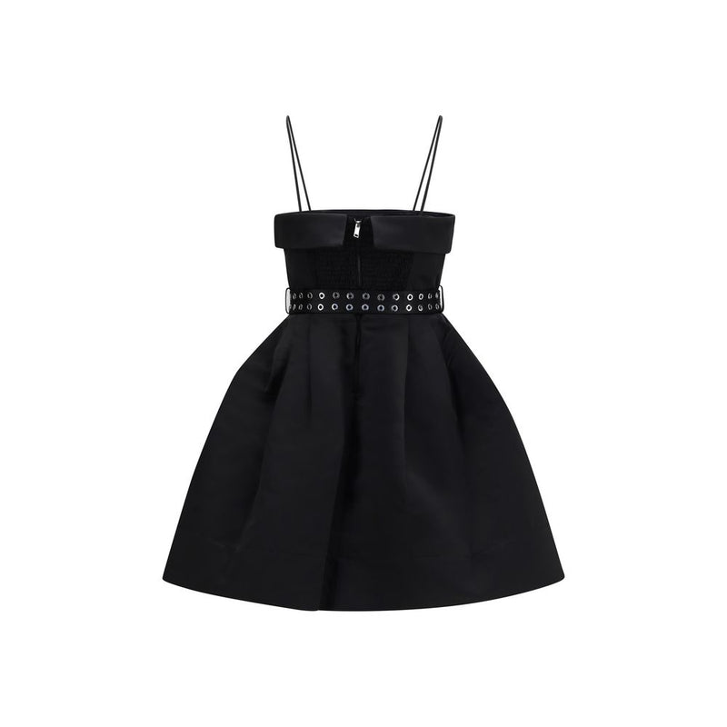 Ganni Black Satin Casual Dress with Full Skirt