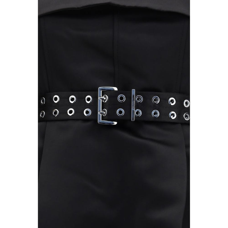 Ganni Black Satin Casual Dress with Full Skirt