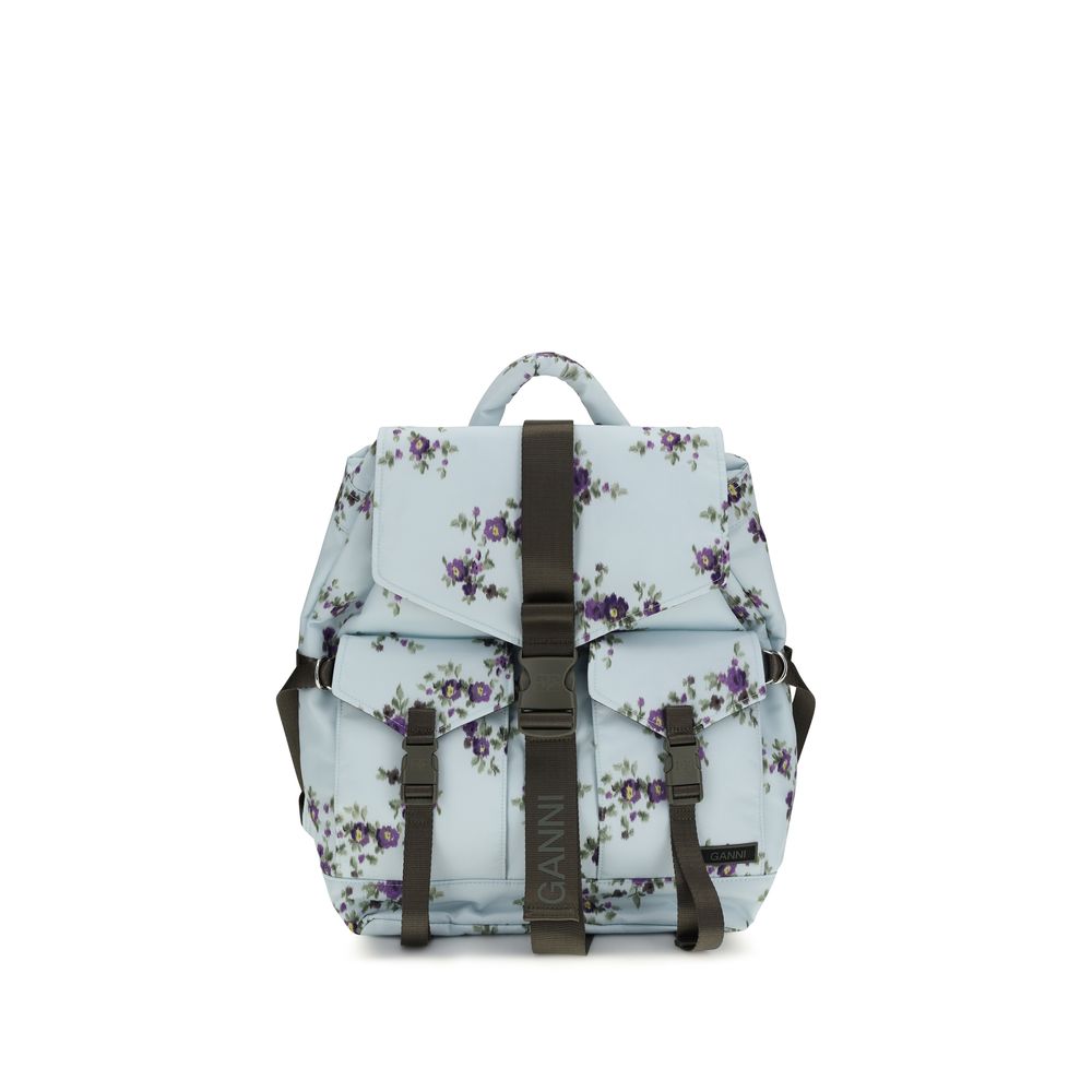 Ganni Blue Polyester Backpack - Functional Floral Design