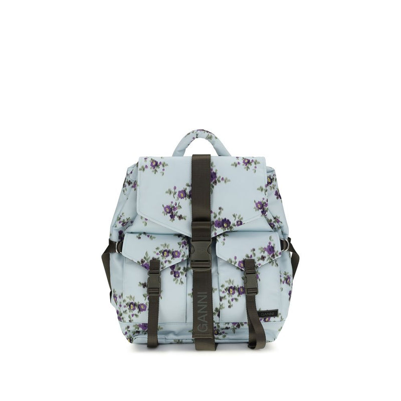 Ganni Blue Polyester Backpack - Functional Floral Design