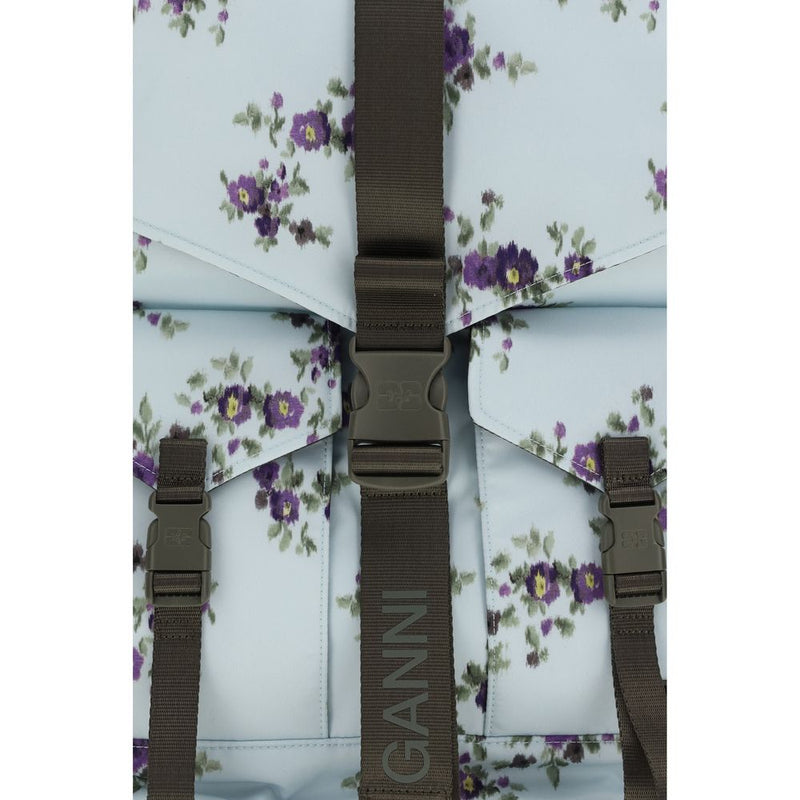 Ganni Blue Polyester Backpack - Functional Floral Design