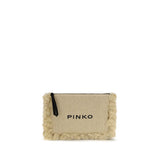 PINKO Beige Raffia Shoulder Bag - Flat Handle Clutch