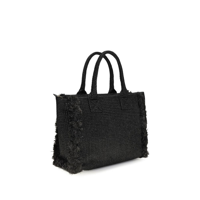 PINKO Black Raffia Shoulder Bag - Elegant Beach Tote