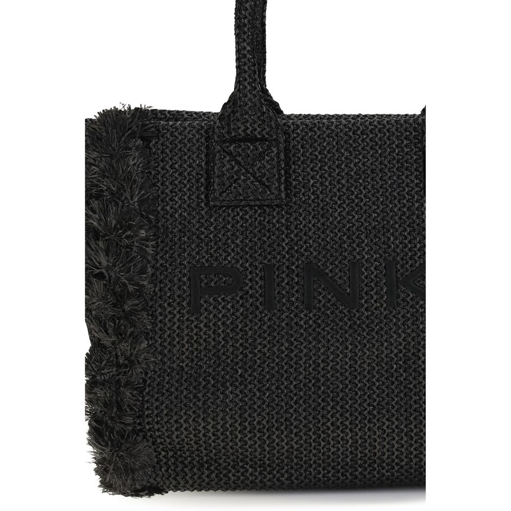 PINKO Black Raffia Shoulder Bag - Elegant Beach Tote