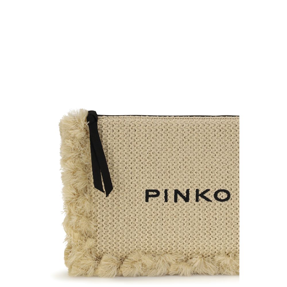 PINKO Beige Raffia Shoulder Bag - Flat Handle Clutch