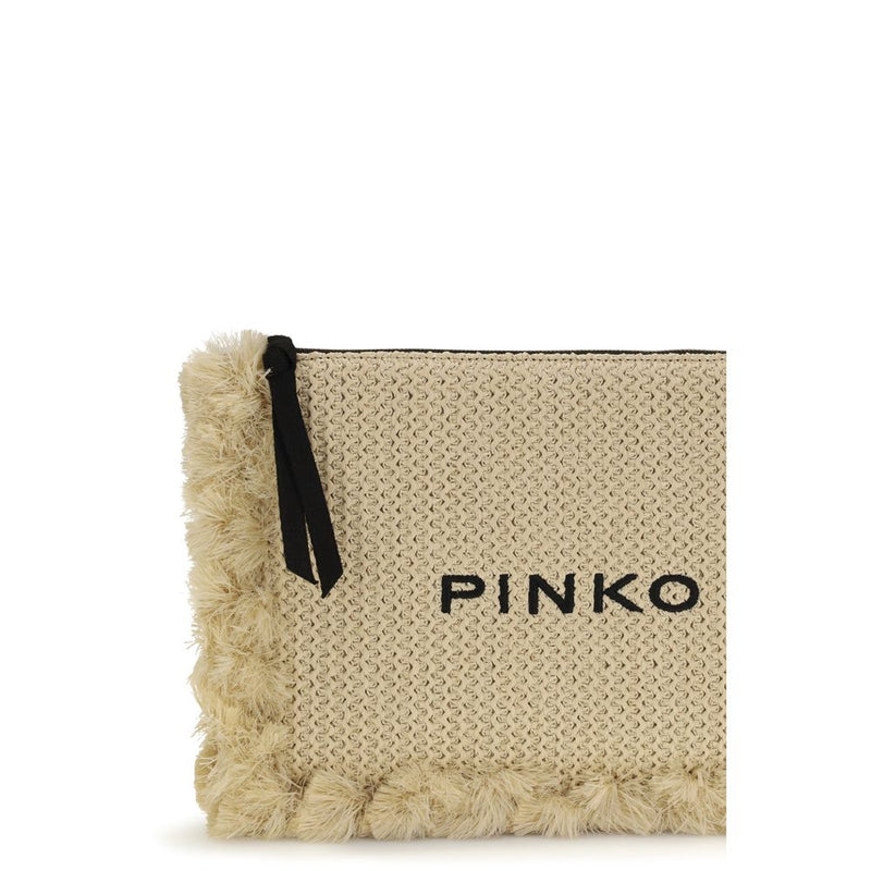 PINKO Beige Raffia Flat Handle Clutch Shoulder Bag