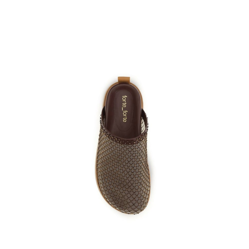 Forte_Forte Mules en Cuir de Veau Marron avec Strass