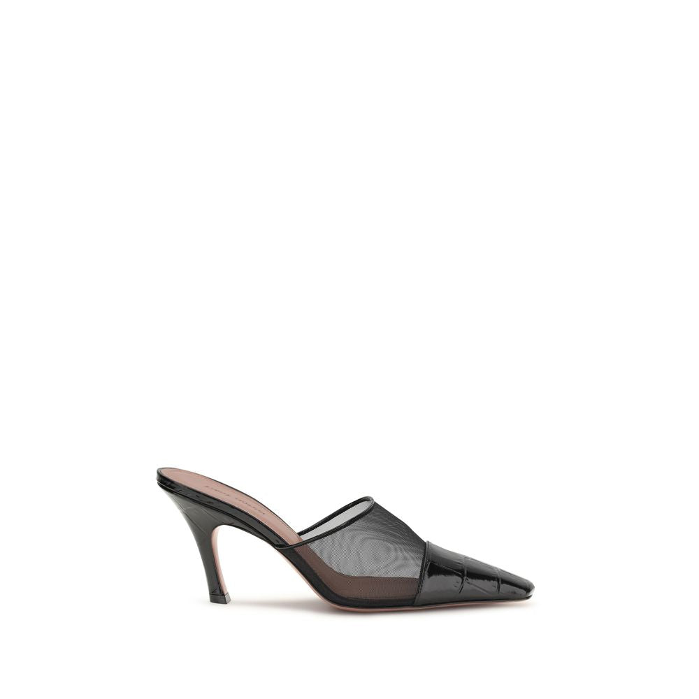 Amina Muaddi Jamie Black Calf Leather Mules